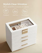 SONGMICS Jewelry Box Organizer, 4-Layer Storage with 3 Drawers, Glass Lid - Image 5
