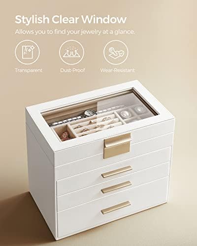 SONGMICS Jewelry Box Organizer, 4-Layer Storage with 3 Drawers, Glass Lid - Image 5