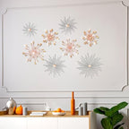 Blulu 8 Pcs Orange Metal Wall Art Cast Iron Starburst Wall Decor Bling Crystal Sculptures Living Room 3D Teardrop Radial Rhinestone Hanging Diamond Accents for Home Office Bedroom Entryway - Image 6
