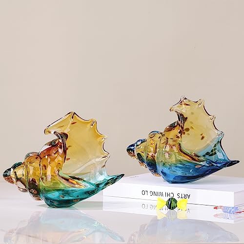 Hand Blown Glass Conch Statues, Blue and Amber Glass Art Figurines, Conch Shells for Coastal Home Decor, Living Room TV Stand and Bookcase Decor, Bathroom Shelf Tops and Cabinet Decor. - Image 4