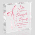 Pink Room Decor, Inspirational Bible Verse Quotes, Christian Gifts for Women, Coquette Aesthetic Bow Dorm Decoration, Office Decor for Women, Acrylic Office Desk Accessories Decoration-Proverbs 31:25 by Unknown