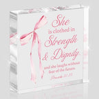 Pink Room Decor, Inspirational Bible Verse Quotes, Christian Gifts for Women, Coquette Aesthetic Bow Dorm Decoration, Office Decor for Women, Acrylic Office Desk Accessories Decoration-Proverbs 31:25 by Unknown