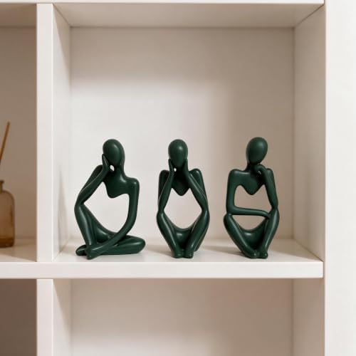 BrownLove 3pcs Green Human Body Abstract Art Decoration, Modern White Art Resin Statue Room Office Shelf Bookcase Decoration (Green, One Size) - Image 3