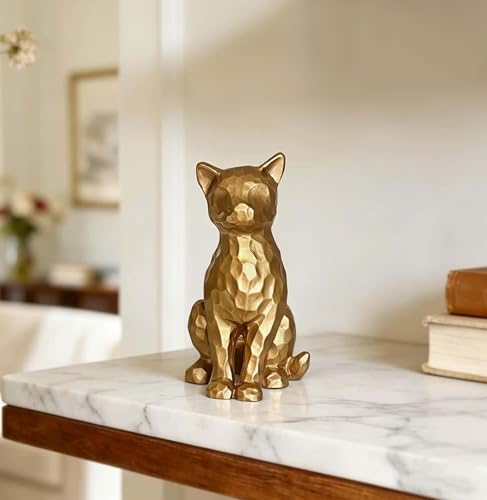 Brushed Vintage Gold Cat Figurine Statue Shelf Decor Gift - Image 2