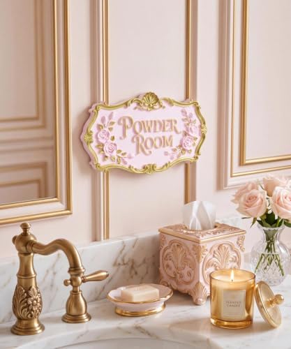 Putuo Decor 3D Powder Room Resin Wall Decor Plaque, Pink Wall Decor - Image 3