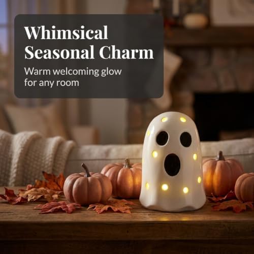 Mud Pie Ceramic Light Up Ghost, Halloween Shelf Sitter Figurine - Image 2