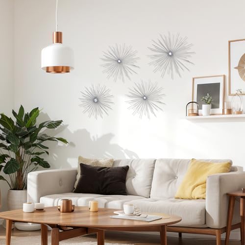 Shimeyao 4 Pcs Silver Starburst Wall Decor, Metal 3D Spike Wall Art Set - Image 3