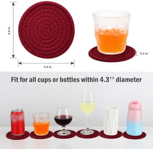 ABenkle 8 Pcs Drink Coasters with Holder, Cotton Woven Absorbent Coasters for Drinks, Minimalist Home Decor Coaster Set for Wooden Tabletop Protection Table, 4.3 inches - Image 2