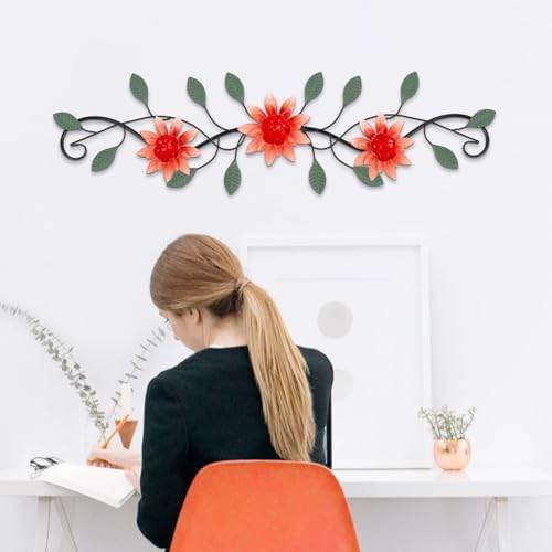 KHJCXS Metal Wall Art Modern Minimalist Metal Flowers Indoor Decor Horizontal Wall Art Iron Artwork,for Over Door,Bedroom,Living Room,Kitchen,Office Scroll Decor(Red) - Image 5