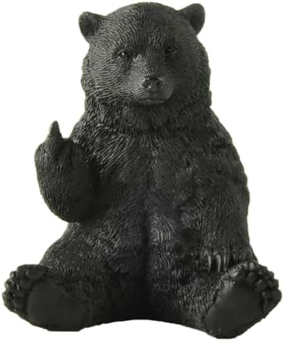 Black Bear Middle Finger Figurine, Hilarious Funny Resin Bear Statue by JFSM+INC.