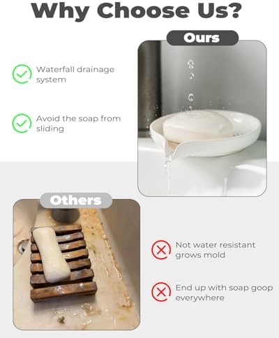 Zoeeker Self Draining Soap Dish, Ceramic Drain Soap Holder Waterfall Design - Image 5
