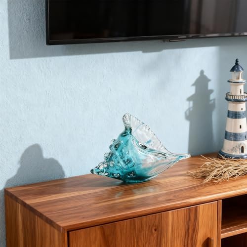 Hand-blown glass conch sculpture, modern green sea glass art decorative conch statue, coastal decor shell sculpture, suitable for living room TV cabinets, offices, shelf decorations and ornaments. - Image 5