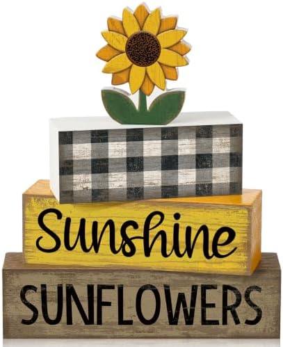 Yuntau 4 Pcs Sunflower Decorations, Wooden Block Sign Tiered Tray Decor by Yuntau