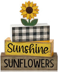 Yuntau 4 Pcs Sunflower Decorations, Wooden Block Sign Tiered Tray Decor by Yuntau