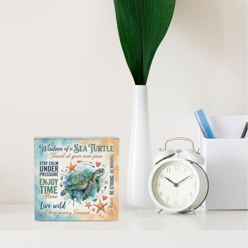 Sea Turtle Decor Inspirational Desk Decor Sea Turtle Gifts Summer Decorations Wooden Box Sign for Home Office Farmhouse Table Shelf - Image 3