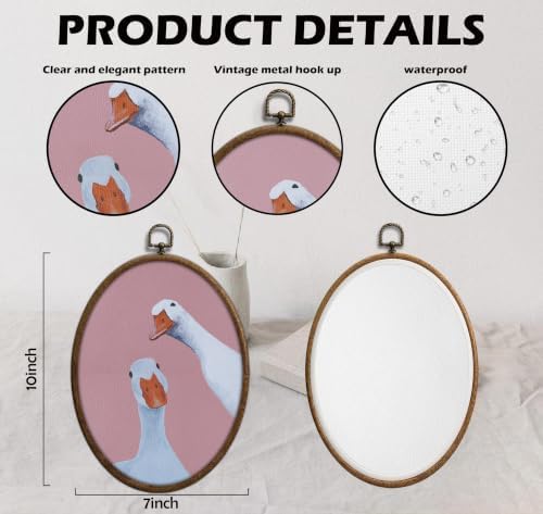 Vintage Whimsical Pink Goose Art, Cottage Core Oval Wall Decor, Waterproof - Image 2