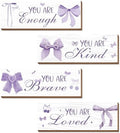 4 Pcs Purple Bow Wall Decor, Light Purple Coquete Room Decor for Teen Girls, Inspirational Positive Affirmations Wall Wooden Hanging Sign Bathroom Art by Riletese