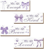 4 Pcs Purple Bow Wall Decor, Light Purple Coquete Room Decor for Teen Girls, Inspirational Positive Affirmations Wall Wooden Hanging Sign Bathroom Art by Riletese