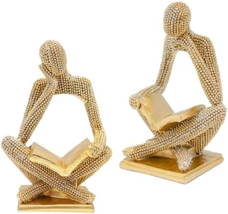 Sparkling Gold Reading Women Statue Set, Thinker Sculptures, Abstract Art Ornament, Modern Aesthetic Figurine Decoration for Home Living Room Bedroom Office Shelf Table Desk Bookshelf Decor by Neeenn