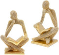 Sparkling Gold Reading Women Statue Set, Thinker Sculptures, Abstract Art Ornament, Modern Aesthetic Figurine Decoration for Home Living Room Bedroom Office Shelf Table Desk Bookshelf Decor by Neeenn