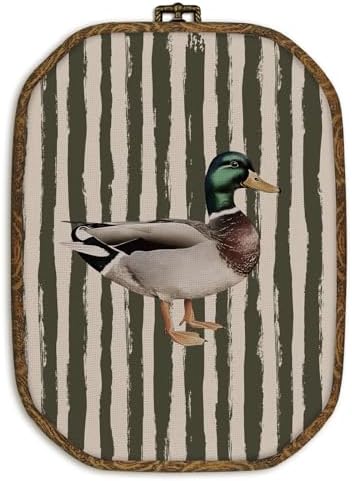 dvhdajed Vintage Mallard Duck Wall Art Decor, Duck Nursery Decor,Vintage Ducks Framed Canvas Art, Olive Farmhouse Ducks Octagon Wall Hanging Decoration for Bedroom Living Room Bathroom, 10.2x7 Inch by dvhdajed