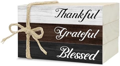 Decorative Books For Home Decor, Wood Book Stack For Table Decor, Thankful Grateful Blessed Decoration Books For Living Room Bookshelf Office, Thanksgiving Farmhouse Stacked Books Decoration (L76) by Ycyfckdr