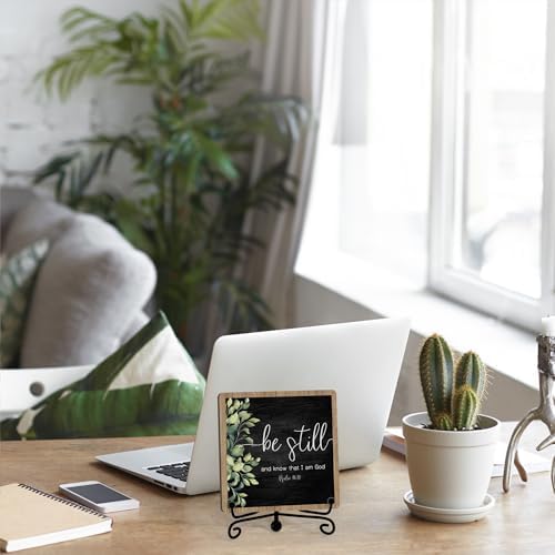 Inspirational Christian Desk Decor, Be Still And Know That I Am God Sign, Desk Decorations For Office Home Living Room Bathroom, Eucalyptus Shelf Decor, Wooden Plaque With Stand (02) - Image 5