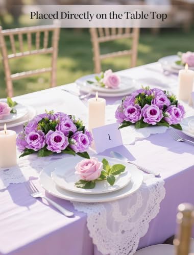 BLOSMON Flower Balls Wedding Rose Centerpieces: 10 Pcs Lilac Fake Flowers Lilac Kissing Balls Decor Lilac Artificial Floral Arrangements Flower Bouquet of Roses Home Party Table DIY Decorations - Image 3