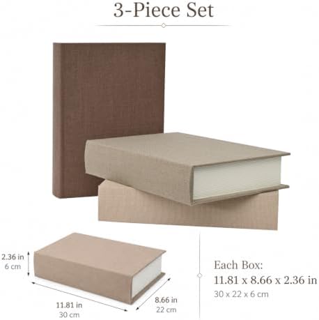 DECOR4SEASON Modern Linen and Wood Decorative Faux Book Boxes Set of 3, 12" - Image 3