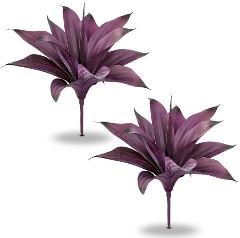Artificial Flowers for Outdoors Artificial Agave Fake Plants Faux Agave Artificial Plants Outdoor Fake Flowers Outdoor Faux Plants Indoor Uv Resistant Artificial Plants 14.2In(Purple，2pcs) - Image 3