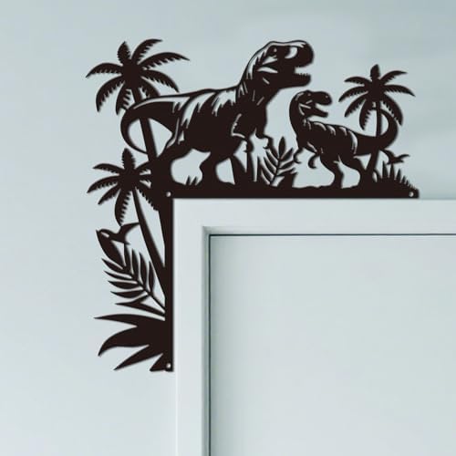 CUTHOLLOW Dinosaur and Tropical Plant Door Topper Sign Metal Wall Art Decor by CUTHOLLOW