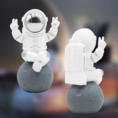 Oooct Astronaut Statue Decor, Resin Silver Spaceman Figurine Decorations, Cute Mini Space Figure Ornament, Abstract Aesthetic Decorative Sculpture for Home Office Desk Shelf Tabletop - 2.9 Inch - Image 4