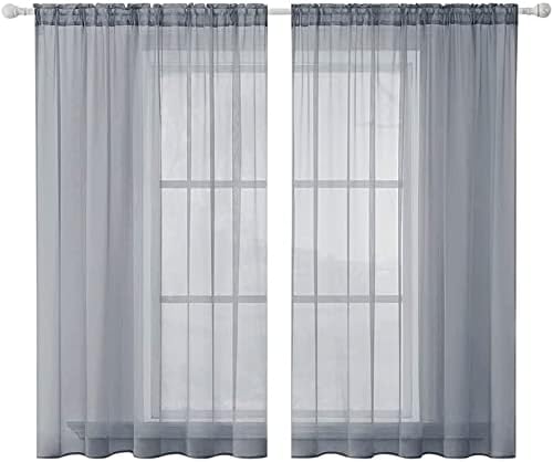 MIULEE 2 Panels Sheer Curtains for Living Room 54X45 Inch Dark Grey | Window by MIULEE