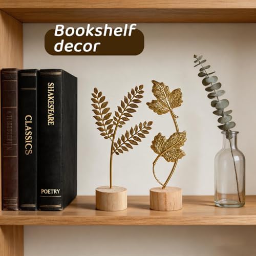 Gold Leaf Home Decor Set - Metal Leaves Statues, Modern Artistic Sculptures for Living Room, Office, Shelf & Home Decorative, Handmade 3D Botanical Accents (Fall Decor) - Image 4