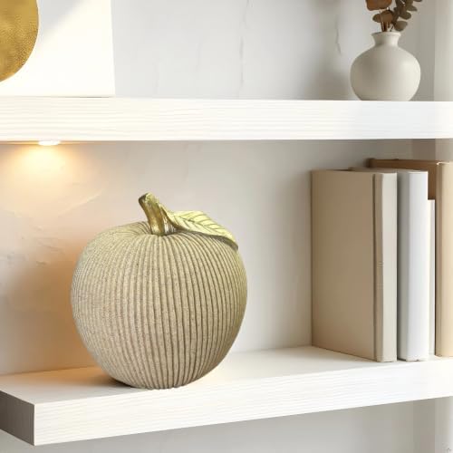 Desert Sand Apple Figurine with Gold Leaf, Textured Resin Fruit Sculpture, Minimalist Neutral Home Decor Statue for Kitchen Counter, Coffee Table & Shelf Decor - Image 5