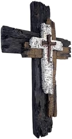 Top Brass Decorative Wall Cross – 12” Rustic Multi Layered Weathered Wood Look – Spiritual Jesus Art Décor/Crucifix Sculpture - Image 5