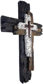 Top Brass Decorative Wall Cross – 12” Rustic Multi Layered Weathered Wood Look – Spiritual Jesus Art Décor/Crucifix Sculpture - Image 5