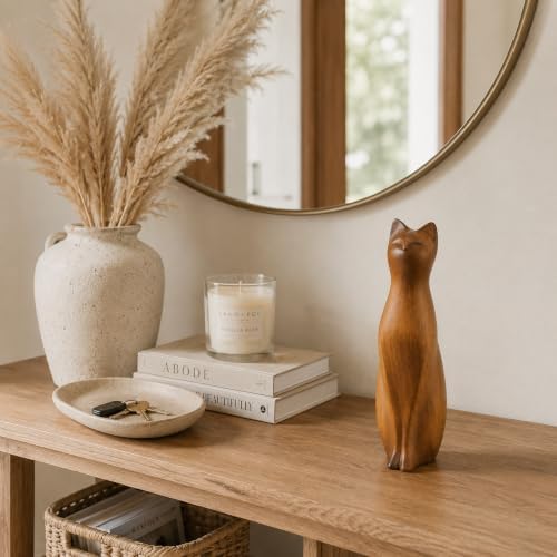 Comfy Hour Cat Sculpture Statue, 8 Inch Sitting Feline Figurine, Polyresin Wood-Look Brown Finish, Modern Farmhouse Shelf Decor for Indoor Home Accent, 1 Unit - Image 3