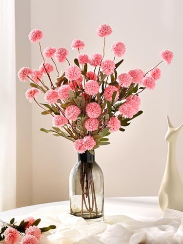 Waipfaru 10pcs Pink Fake Flowers, Artificial Pompon Mums - Image 3