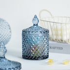 Sizikato Diamond Faceted Crystal Glass Candy Jar with Lid, Blue Decorative Jar, Jewelry Box, Cotton Swab Storage Holder. - Image 3