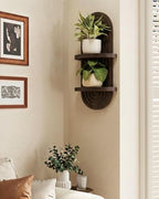 Bamworld Boho Wall Decor Plant Wall Shelf Mid Century Modern Decor Hanging 22in Plant Shelf 2-Tier Wooden Floating Shelves Walnut - Image 5