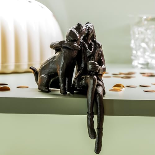 Cast Iron Sitting Woman and Dog Statue, Love Figurine, Gifts for Dog Lovers, Memorial Gifts for Women and Girls, Black - Image 6