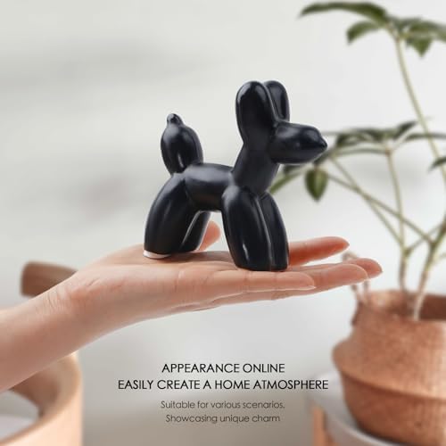 Notakia Cute Ceramics Black Balloon Dog Statue Crafts Living Room Desktop Decorations,Handmade Modern Small Ceramic Animal Statue Ornament Home Decor Accents - Image 3