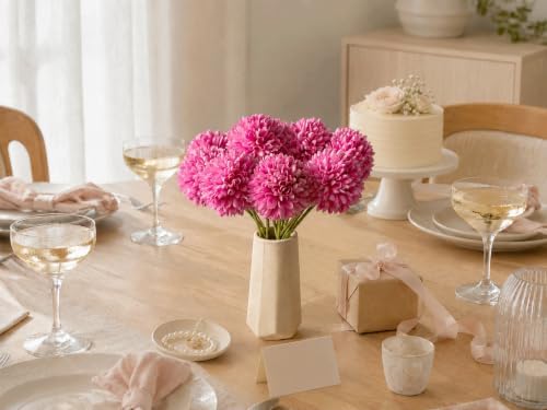 Mandy's 12pcs Artificial Hot Pink Ball Chrysanthemum Flowers - Image 7