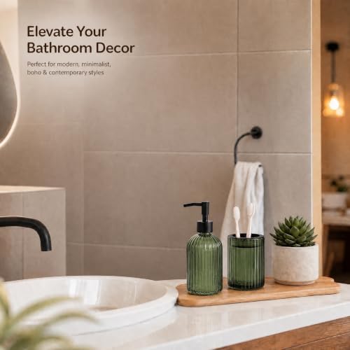 2 Pcs Green Bathroom Accessories Set, Glass Bathroom Set, Soap Dispenser, Toothbrush Holder Set, Crystal Modern Bathroom Decor, Housewarming Gift Set - Image 7