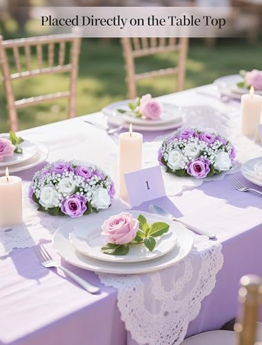 BLOSMON Fake Flowers Ball Centerpiece: 2 Pcs, Lilac White Rose Babys Breath - Image 2