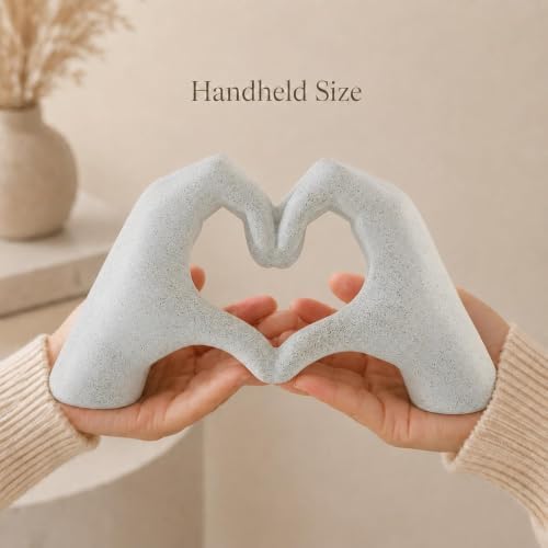 9.4" W White Heart Hands Sculpture, Modern Love Decor - Image 3
