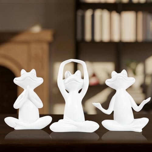 Suoedd White Frog Yoga Figurines 3 Pcs,Modern Decor for Shelf,Desk,Office - Image 5
