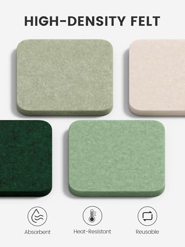 Fluxynara Felt Coasters with Holder, Set of 8 for Drinks, Sagewood - Image 3