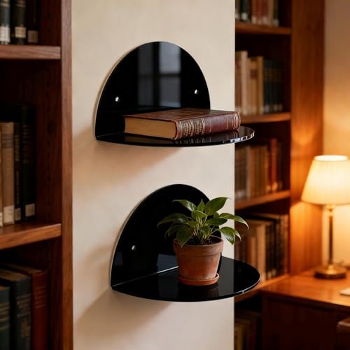 ROYALITA 2-Pack Small Acrylic Shelves Room Decor Floating Shelves, Black - Image 2